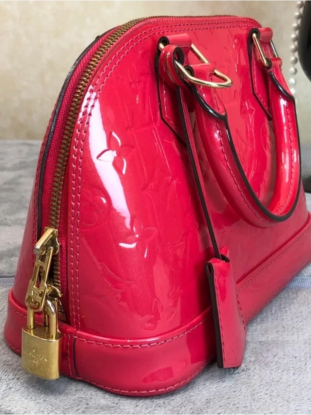 Louis Vuitton Vernis Alma BB Satchel in Bright Pink